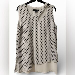 Michael Stars Black & White Polka Dot Sleeveless Top with Cut Out Neckline XS